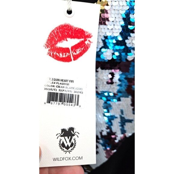 Wildfox Harlequin Heart Fifi Sweatshirt Black Womens Sz XS Oversized Sequins NEW - Picture 9 of 13